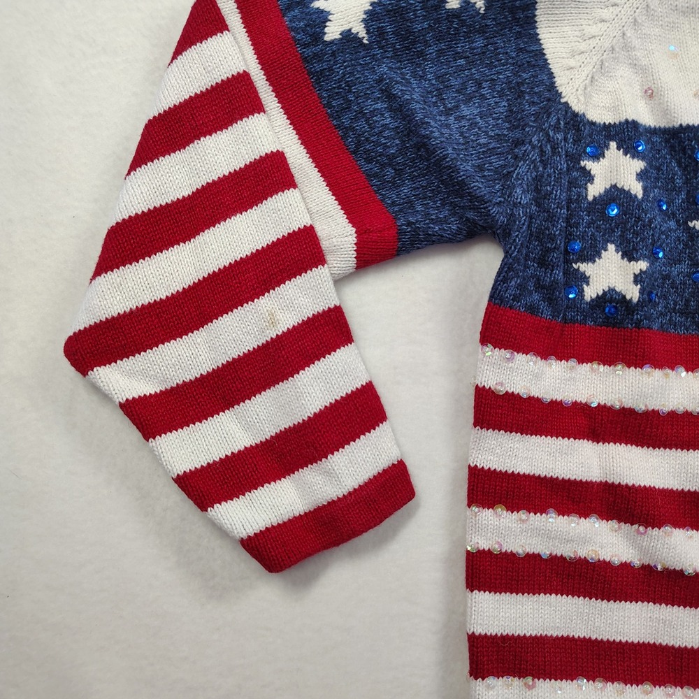 Vtg Tiara International American Flag Sequin Zip Up Cardigan Sweater‎ XL - Picture 5 of 13